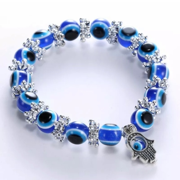 3/$15 Hasma Evil Eye glass beaded elastic bracelet - Picture 2 of 4